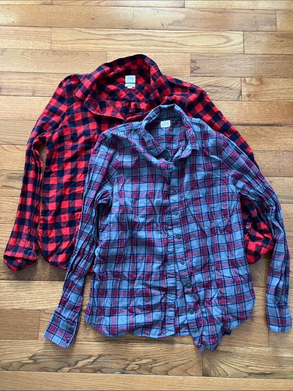 J. Crew Factory Women’s Bundle of 2 Gray and Red Perfect Flannel Shirt - Large